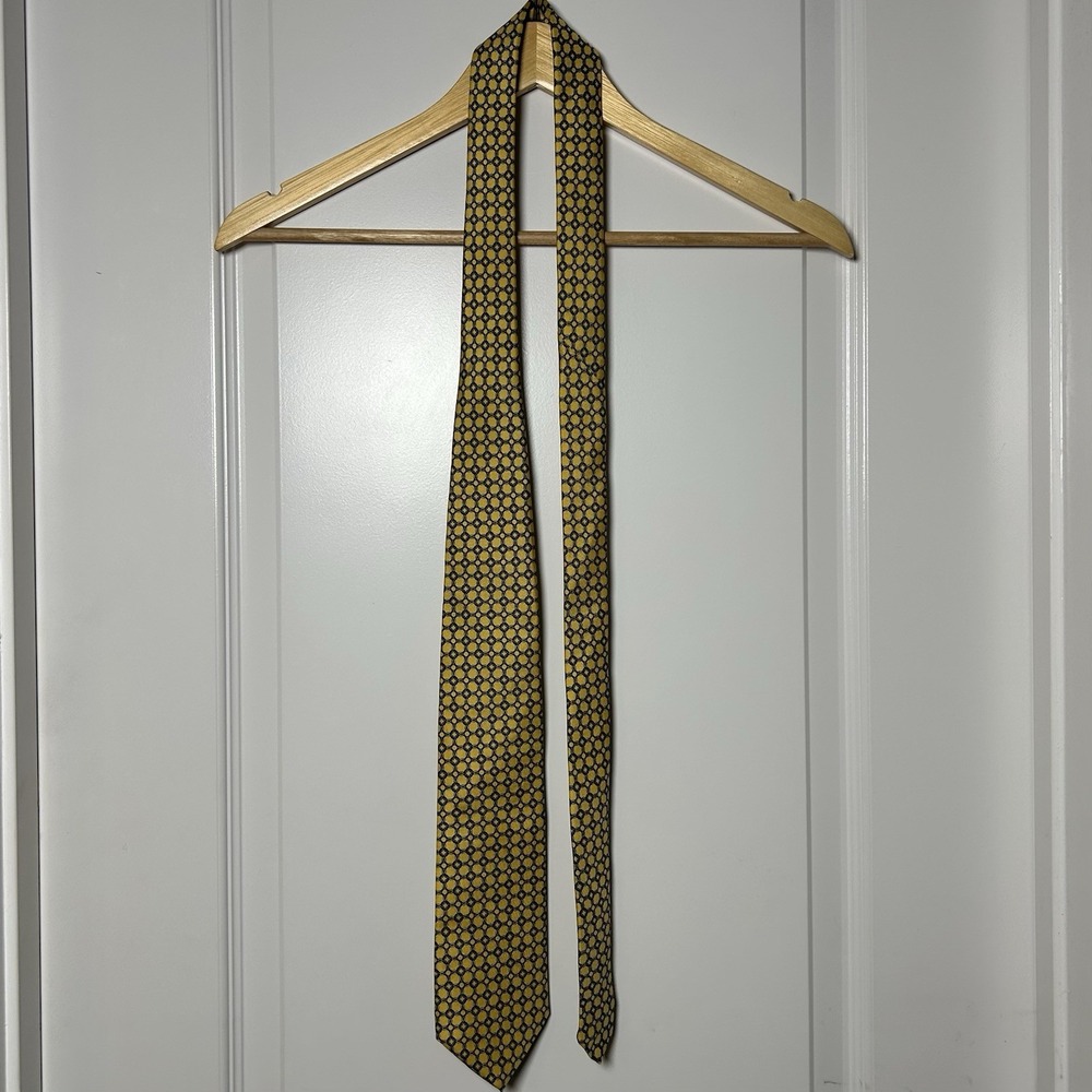 Brooks Brothers Silk Gold Navy Chain Link Lattice Tie Old Money Preppy Style